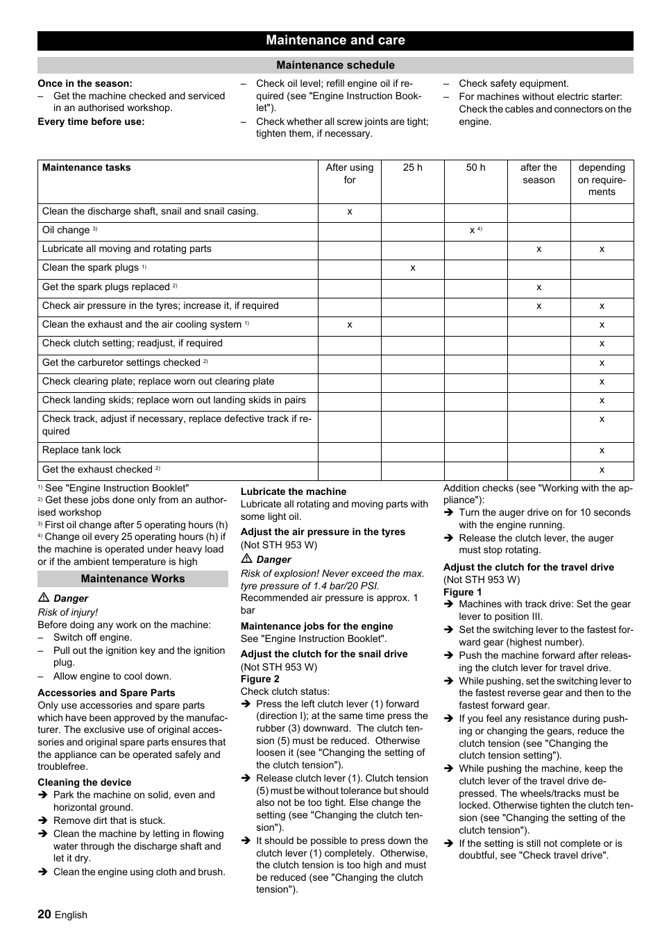 Maintenance and care | Karcher STH 10-76 W User Manual | Page 20 / 143