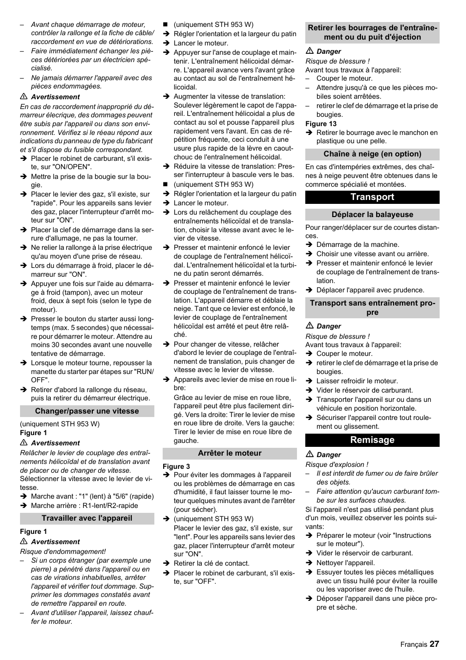 Transport, Remisage | Karcher STH 10-76 W User Manual | Page 27 / 143