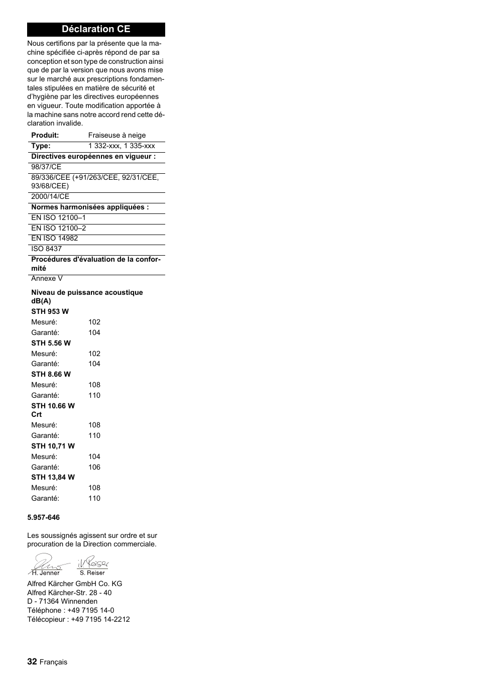 Déclaration ce | Karcher STH 10-76 W User Manual | Page 32 / 143