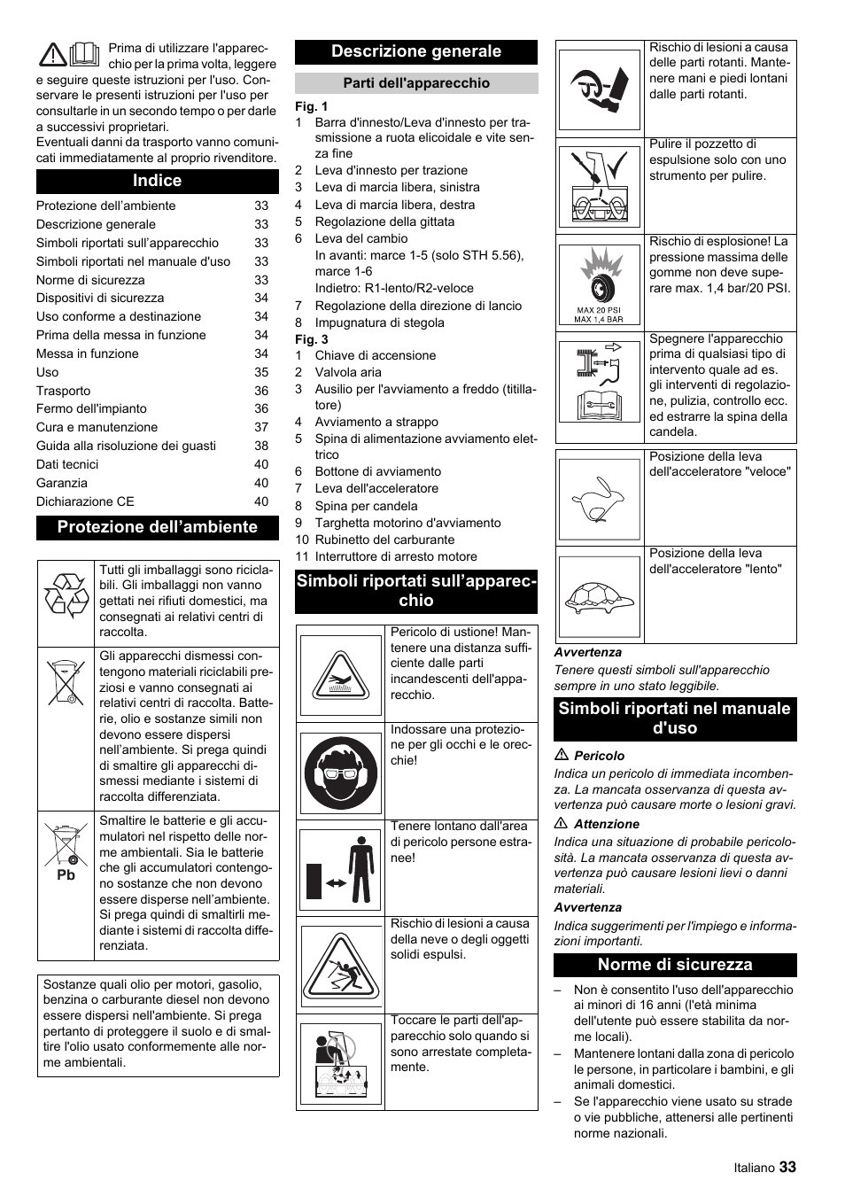 Indice protezione dell’ambiente, Descrizione generale, Simboli riportati sull’apparec- chio | Karcher STH 10-76 W User Manual | Page 33 / 143