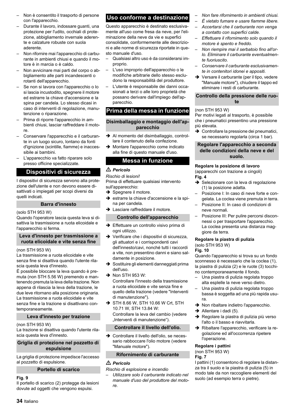 Dispositivi di sicurezza, Messa in funzione | Karcher STH 10-76 W User Manual | Page 34 / 143