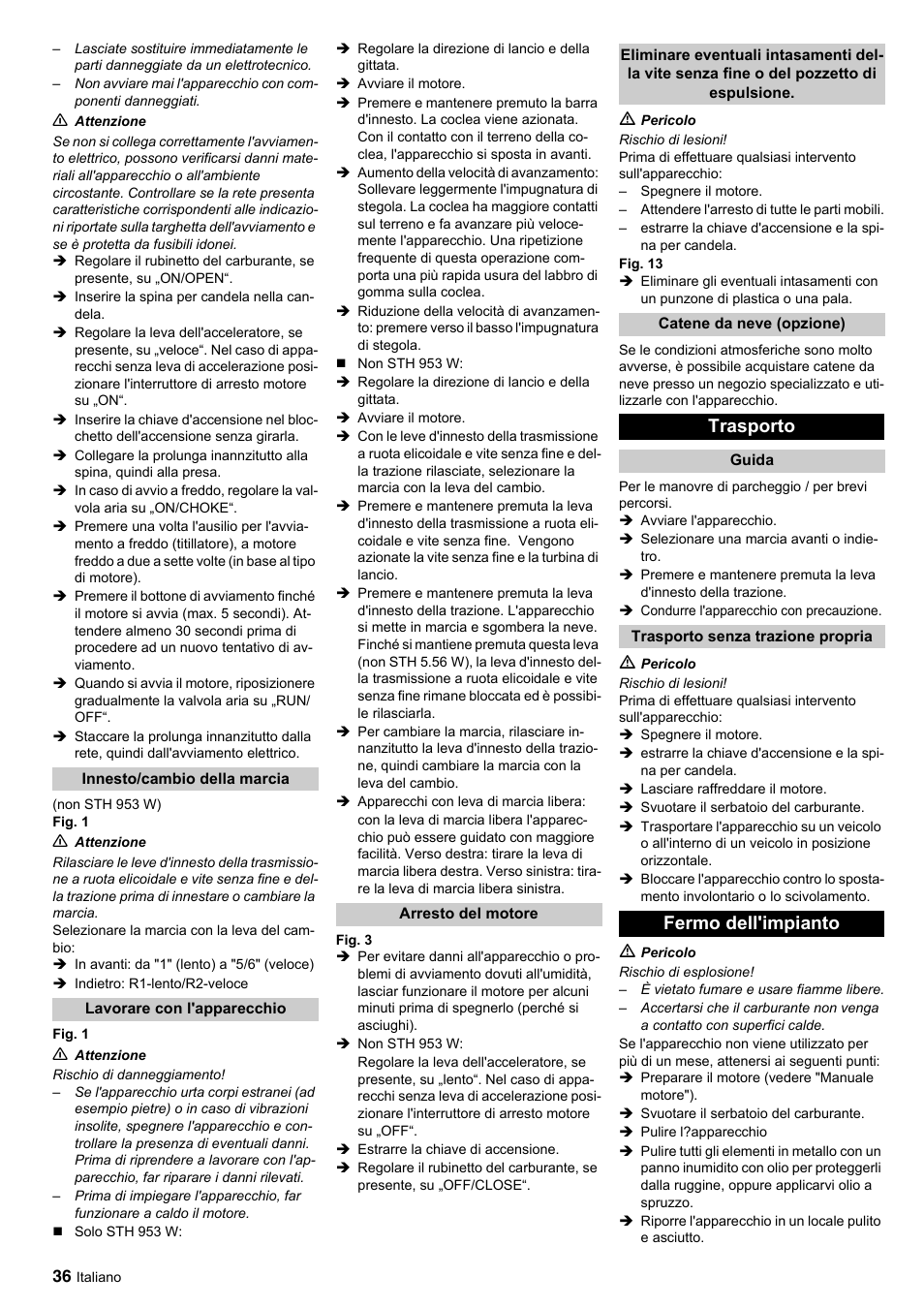 Trasporto, Fermo dell'impianto | Karcher STH 10-76 W User Manual | Page 36 / 143