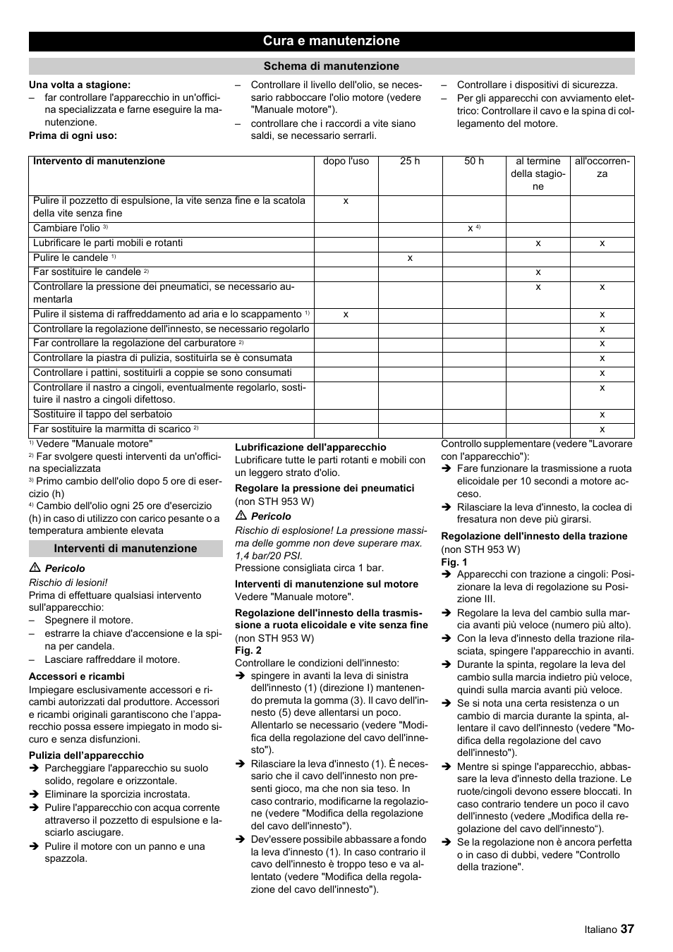 Cura e manutenzione | Karcher STH 10-76 W User Manual | Page 37 / 143