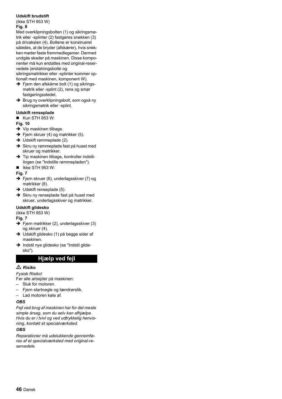 Hjælp ved fejl | Karcher STH 10-76 W User Manual | Page 46 / 143