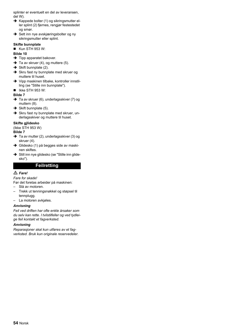 Feilretting | Karcher STH 10-76 W User Manual | Page 54 / 143