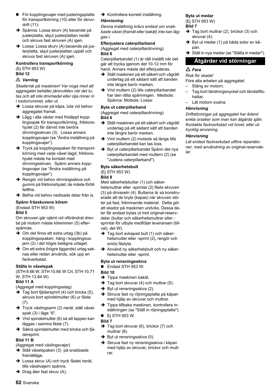 Åtgärder vid störningar | Karcher STH 10-76 W User Manual | Page 62 / 143