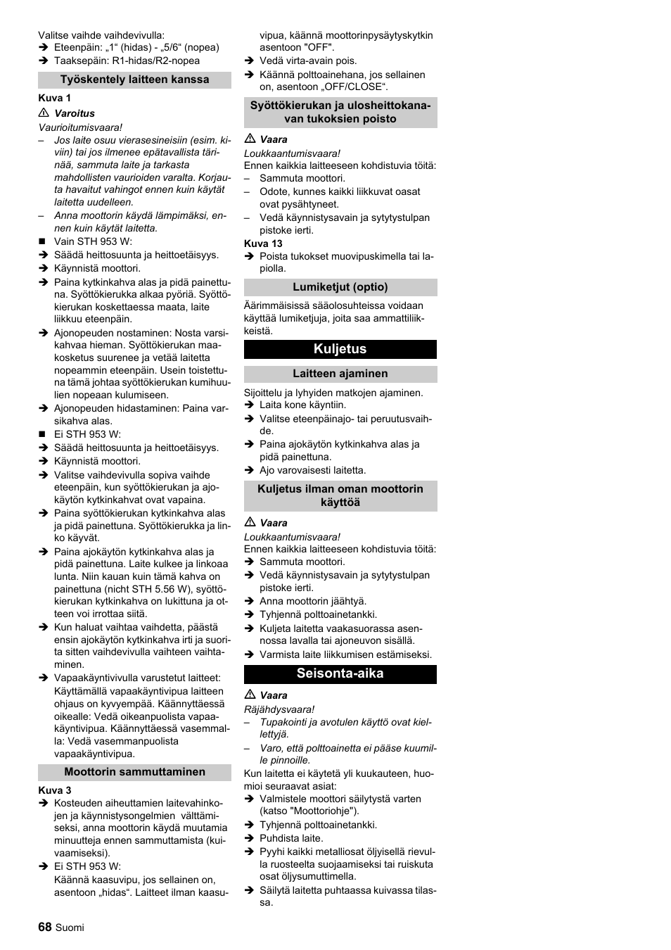 Kuljetus, Seisonta-aika | Karcher STH 10-76 W User Manual | Page 68 / 143