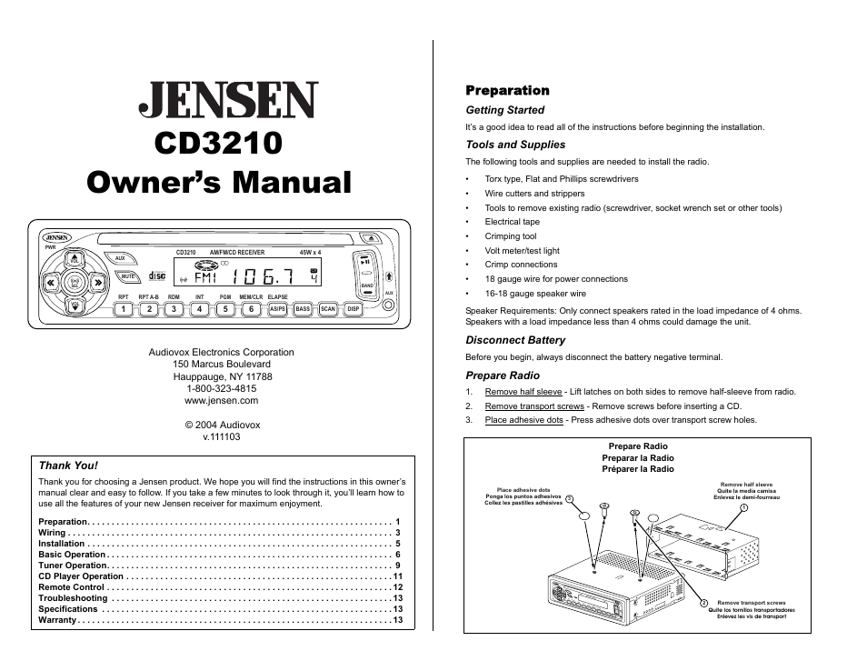 Audiovox CD3210 User Manual | 15 pages