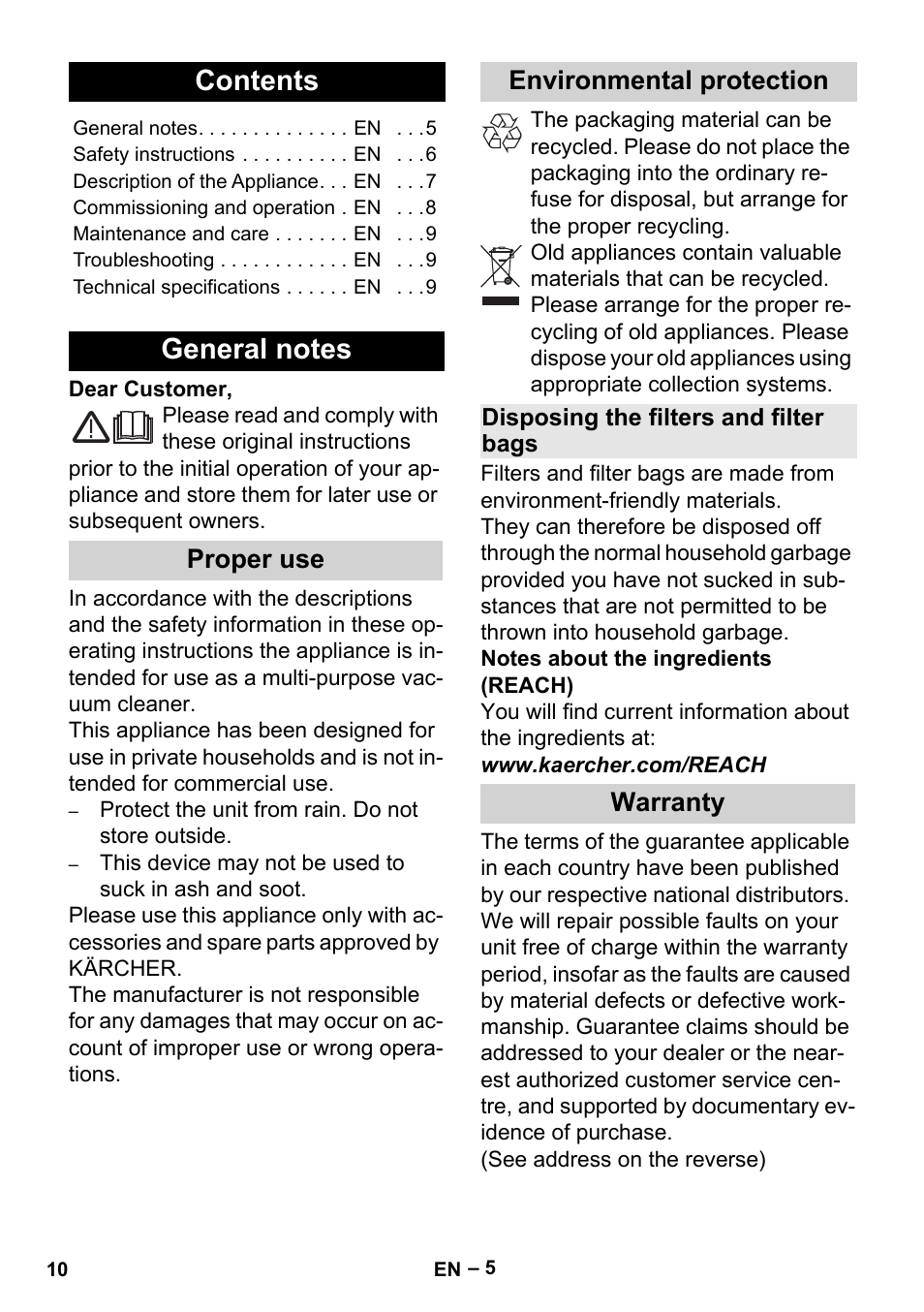 Karcher MV 2 User Manual | Page 10 / 166