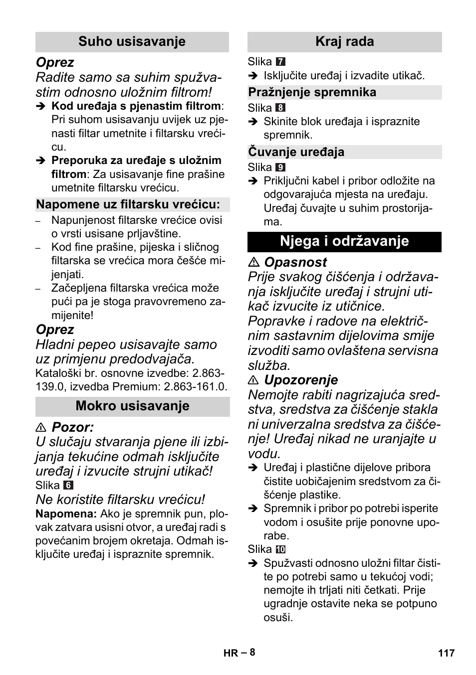 Njega i održavanje | Karcher MV 2 User Manual | Page 117 / 166