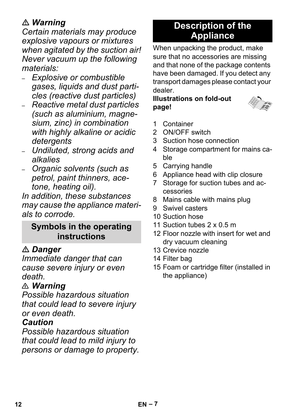 Description of the appliance | Karcher MV 2 User Manual | Page 12 / 166