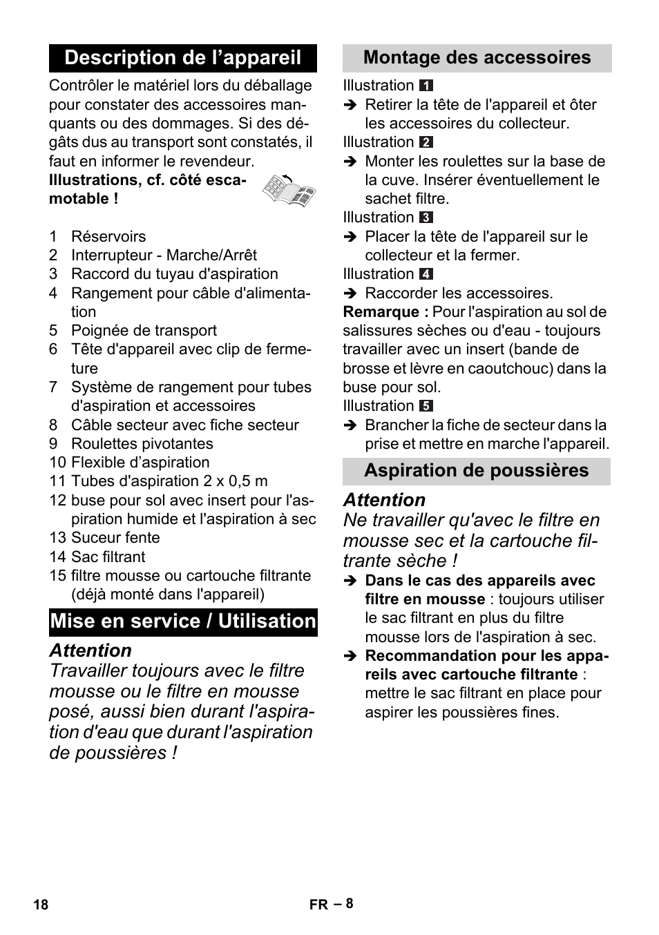 Montage des accessoires aspiration de poussières | Karcher MV 2 User Manual | Page 18 / 166