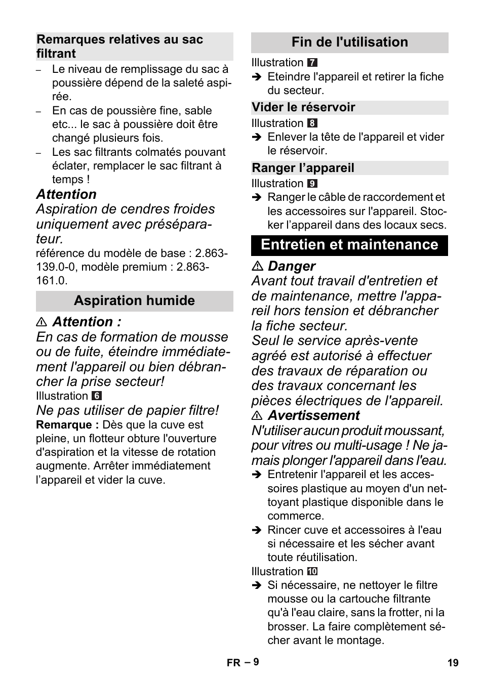 Entretien et maintenance | Karcher MV 2 User Manual | Page 19 / 166