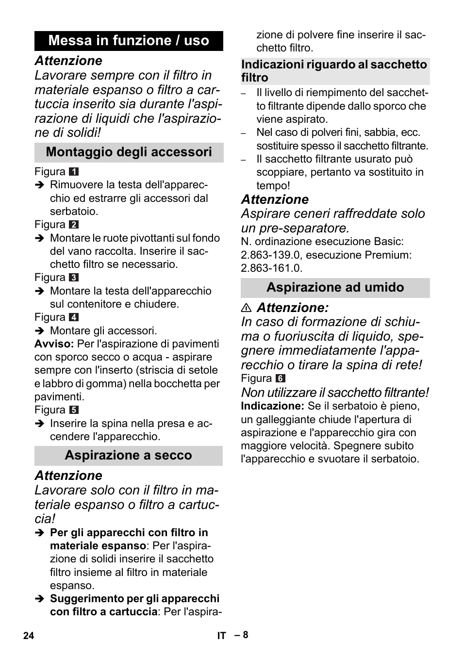 Messa in funzione / uso | Karcher MV 2 User Manual | Page 24 / 166