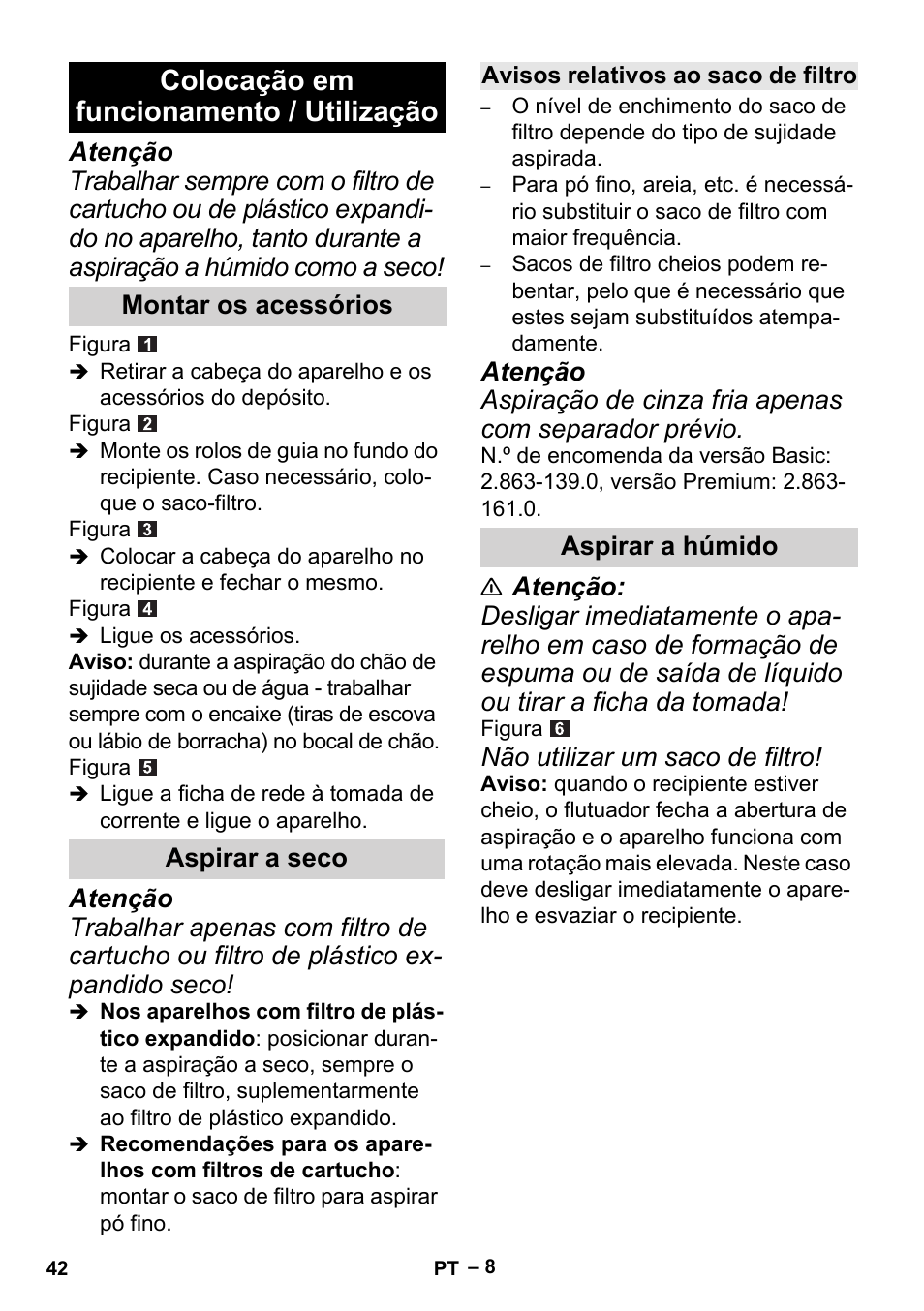 Colocação em funcionamento / utilização | Karcher MV 2 User Manual | Page 42 / 166