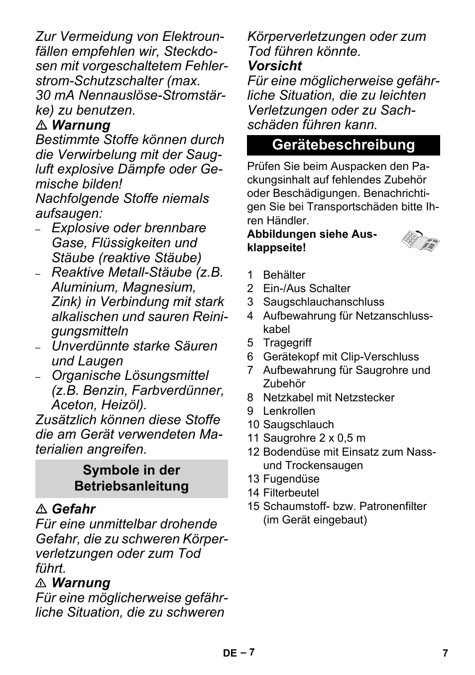 Gerätebeschreibung | Karcher MV 2 User Manual | Page 7 / 166