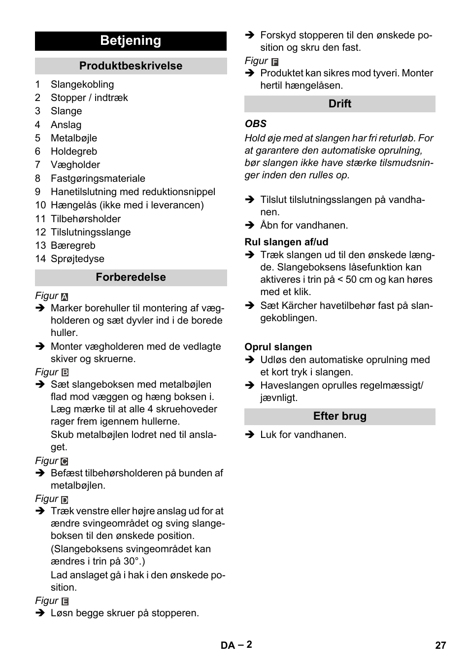 Betjening | Karcher Autoreel User Manual | Page 27 / 90