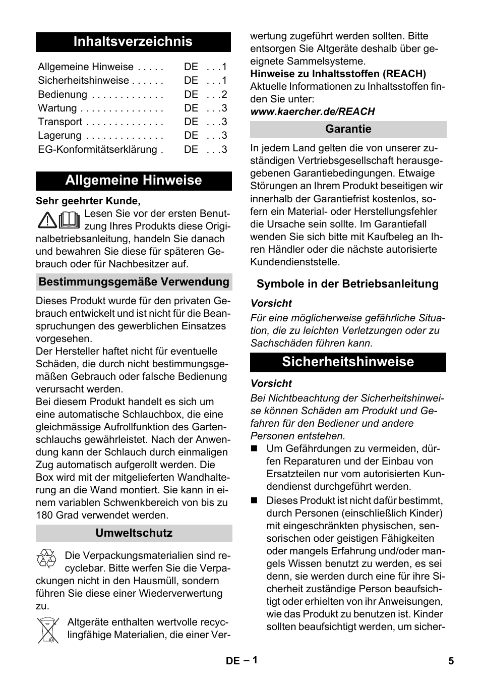 Karcher Autoreel User Manual | Page 5 / 90