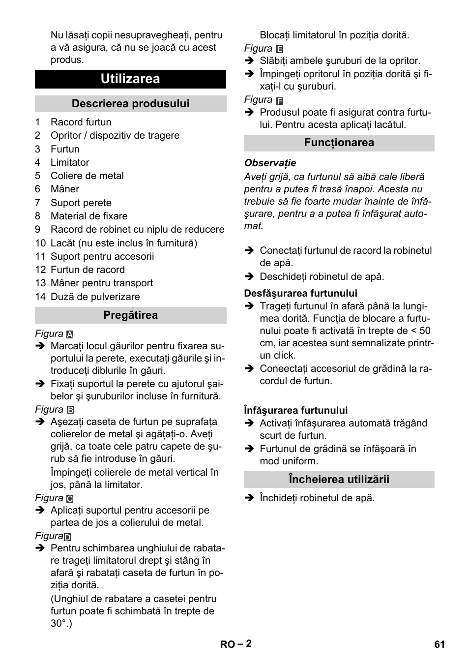 Utilizarea | Karcher Autoreel User Manual | Page 61 / 90