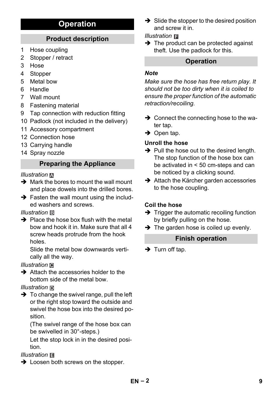 Operation | Karcher Autoreel User Manual | Page 9 / 90