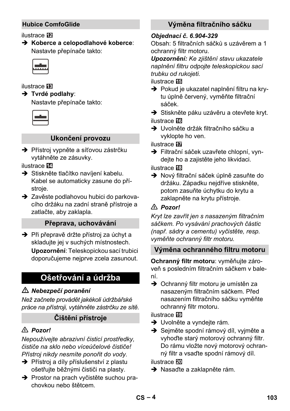 Ošetřování a údržba | Karcher VC 6300 User Manual | Page 103 / 180
