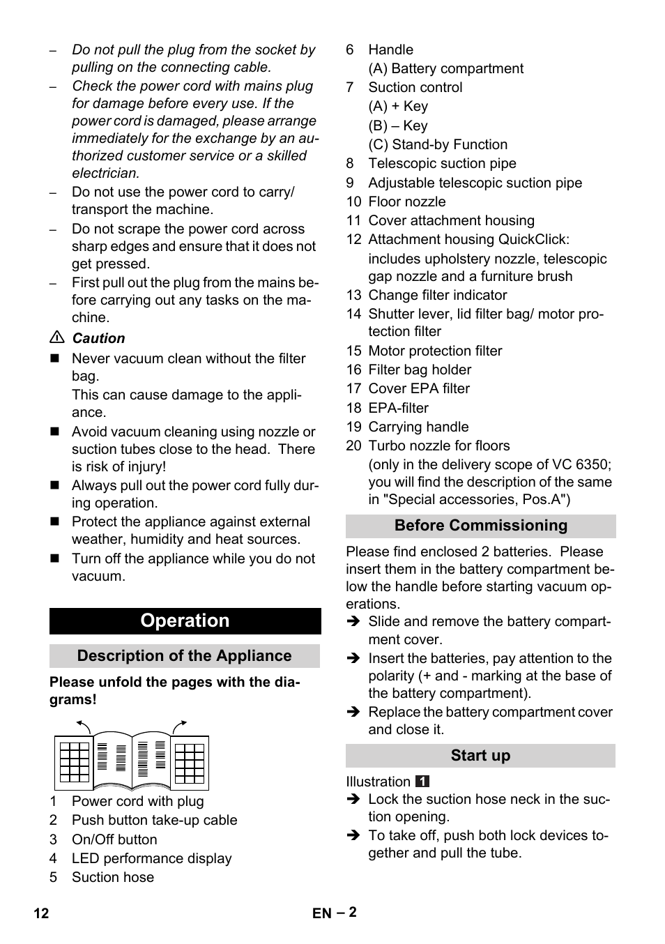 Operation | Karcher VC 6300 User Manual | Page 12 / 180