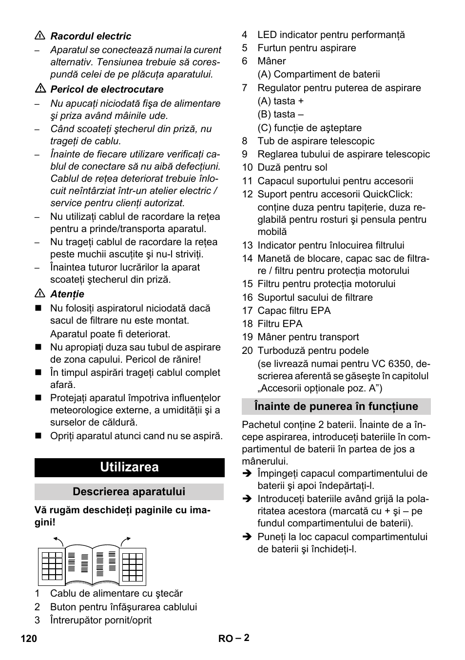 Utilizarea | Karcher VC 6300 User Manual | Page 120 / 180