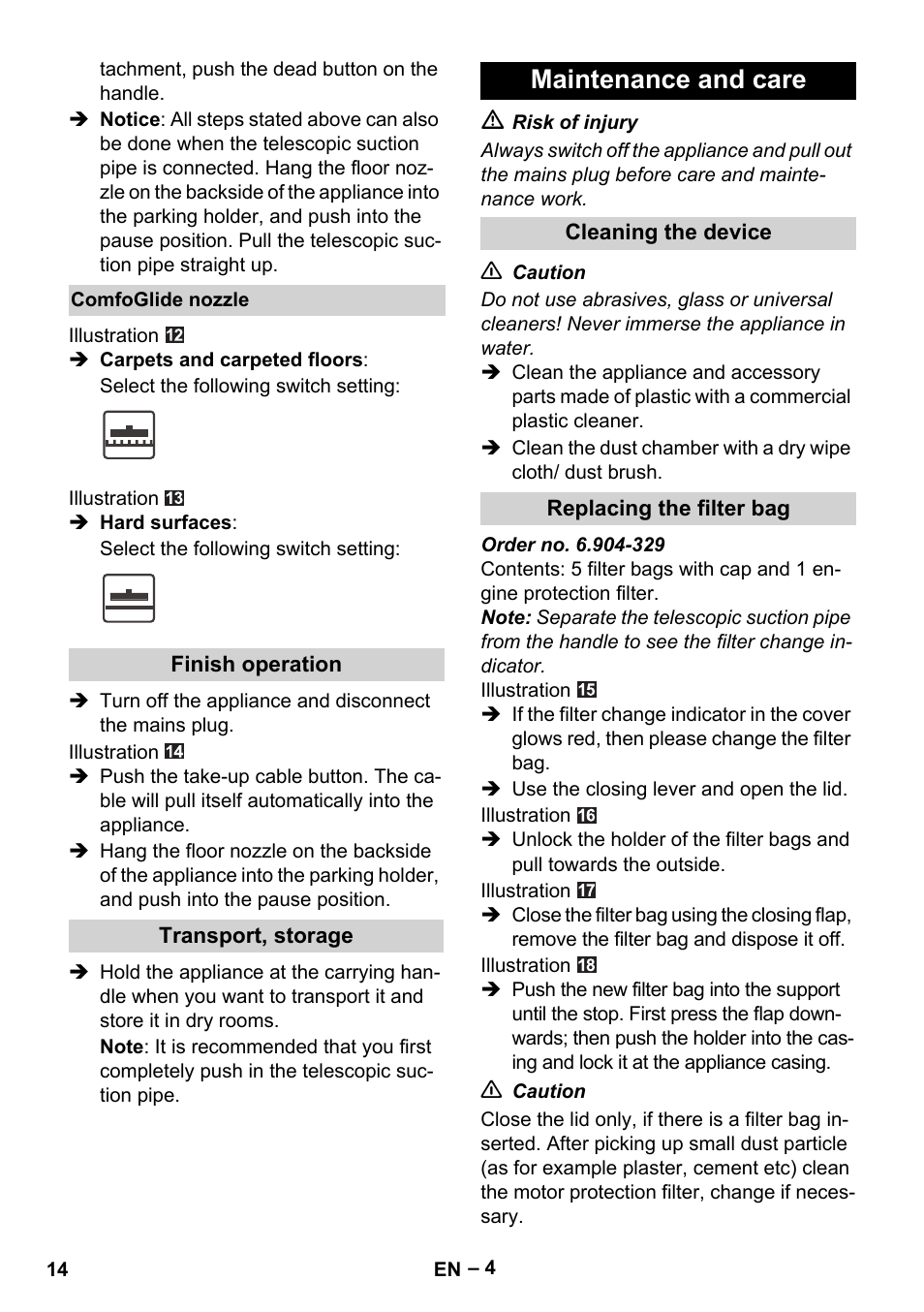 Maintenance and care | Karcher VC 6300 User Manual | Page 14 / 180