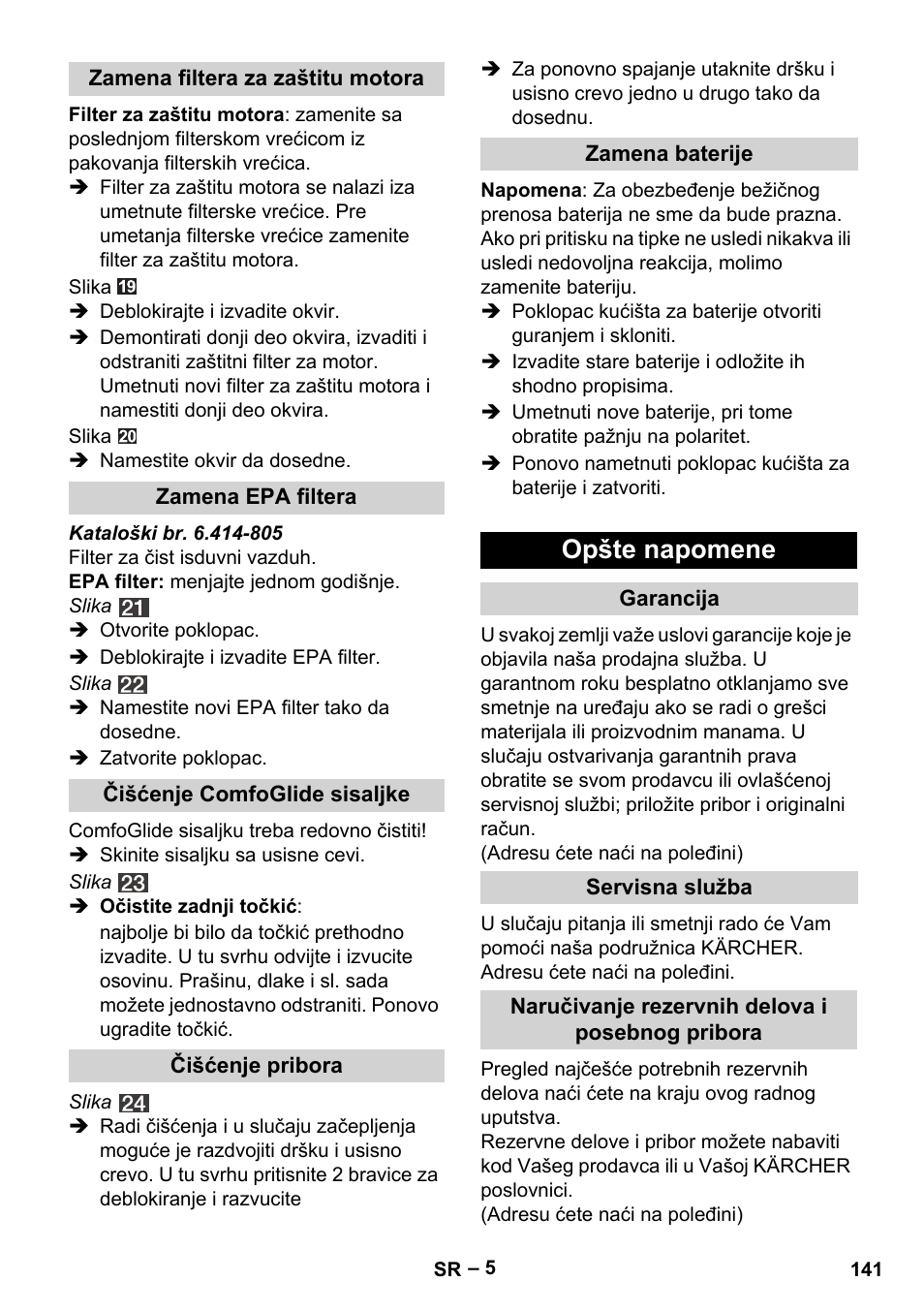 Opšte napomene | Karcher VC 6300 User Manual | Page 141 / 180