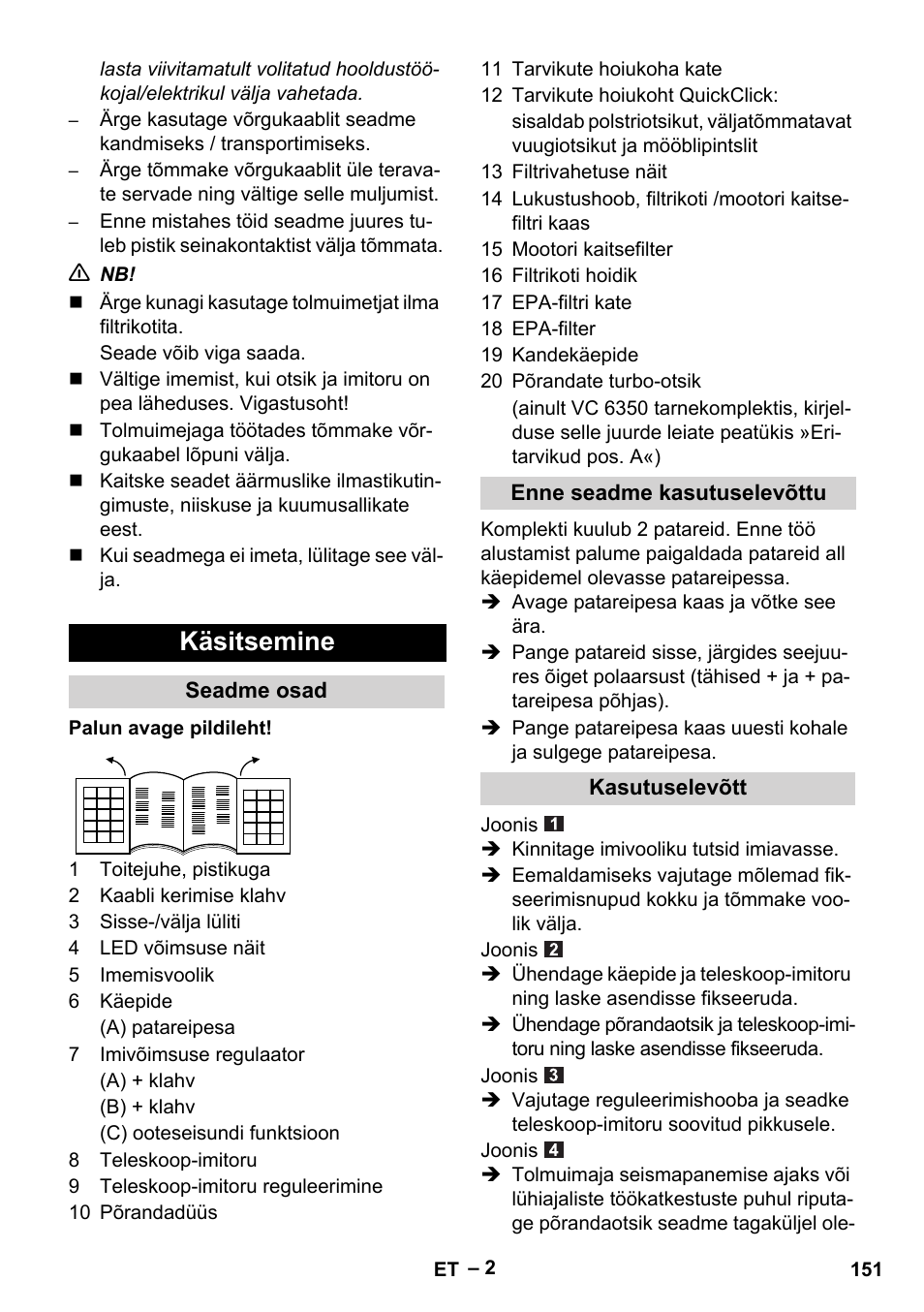 Käsitsemine | Karcher VC 6300 User Manual | Page 151 / 180