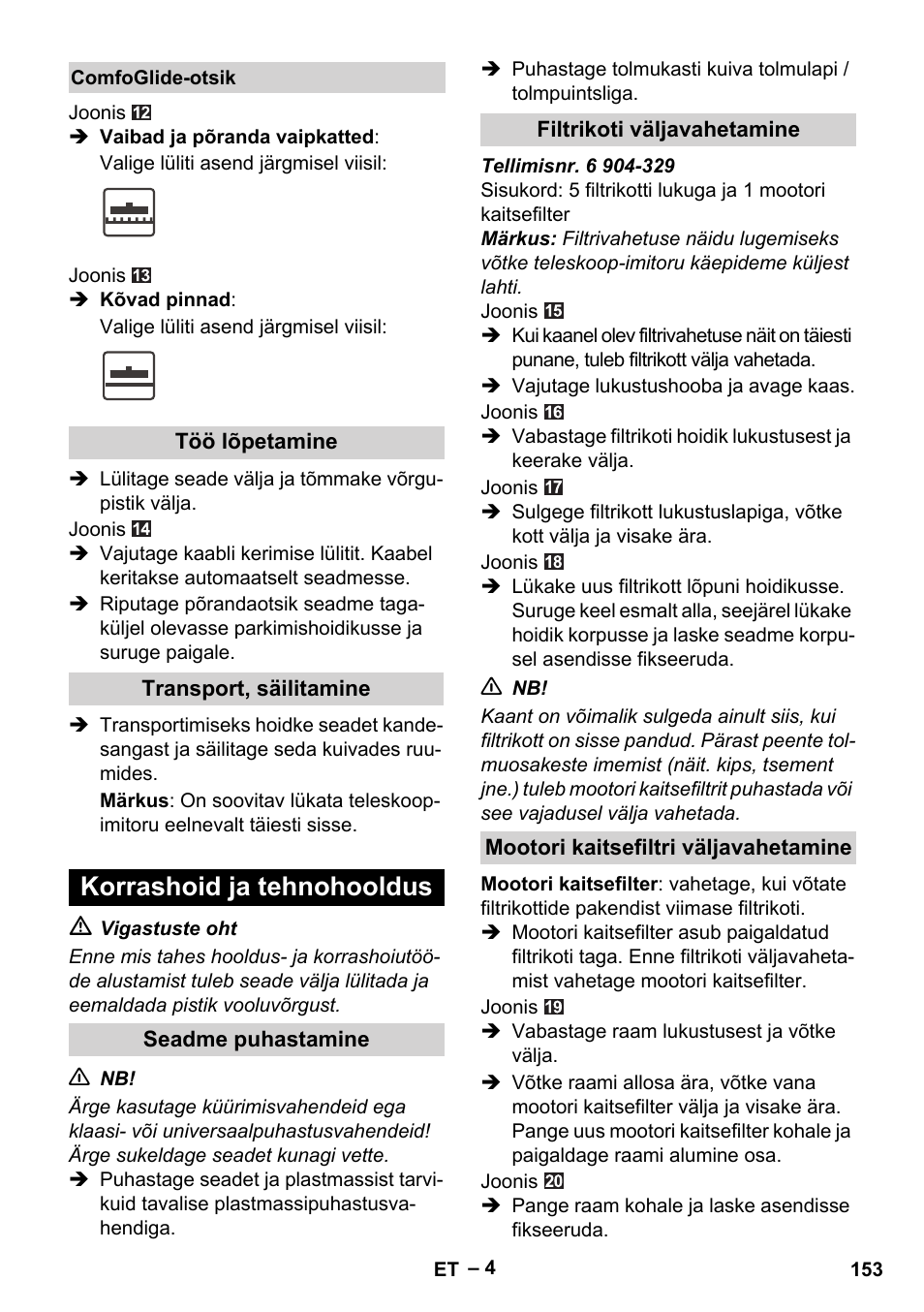 Korrashoid ja tehnohooldus | Karcher VC 6300 User Manual | Page 153 / 180