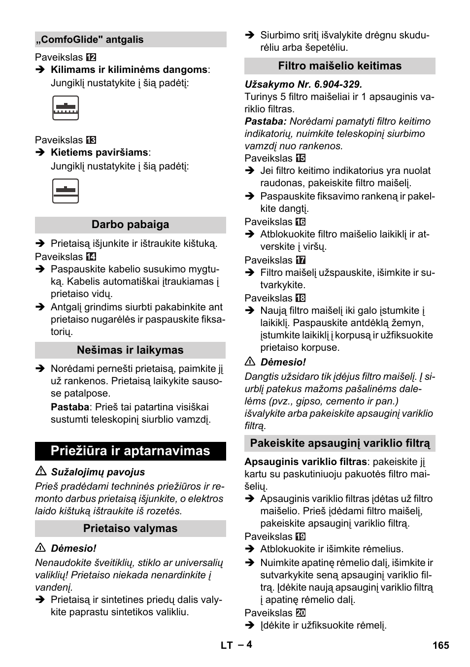 Priežiūra ir aptarnavimas | Karcher VC 6300 User Manual | Page 165 / 180