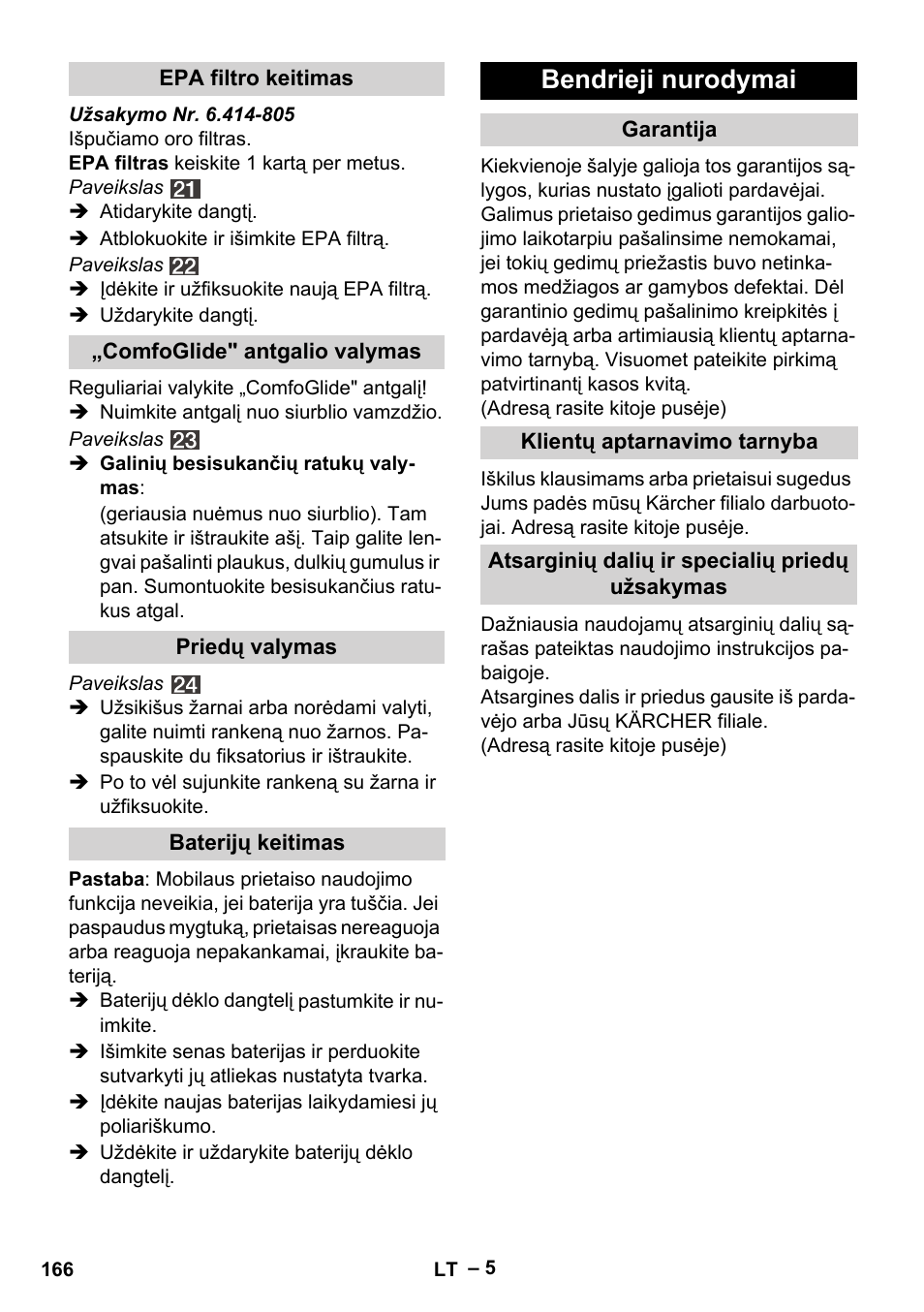 Bendrieji nurodymai | Karcher VC 6300 User Manual | Page 166 / 180
