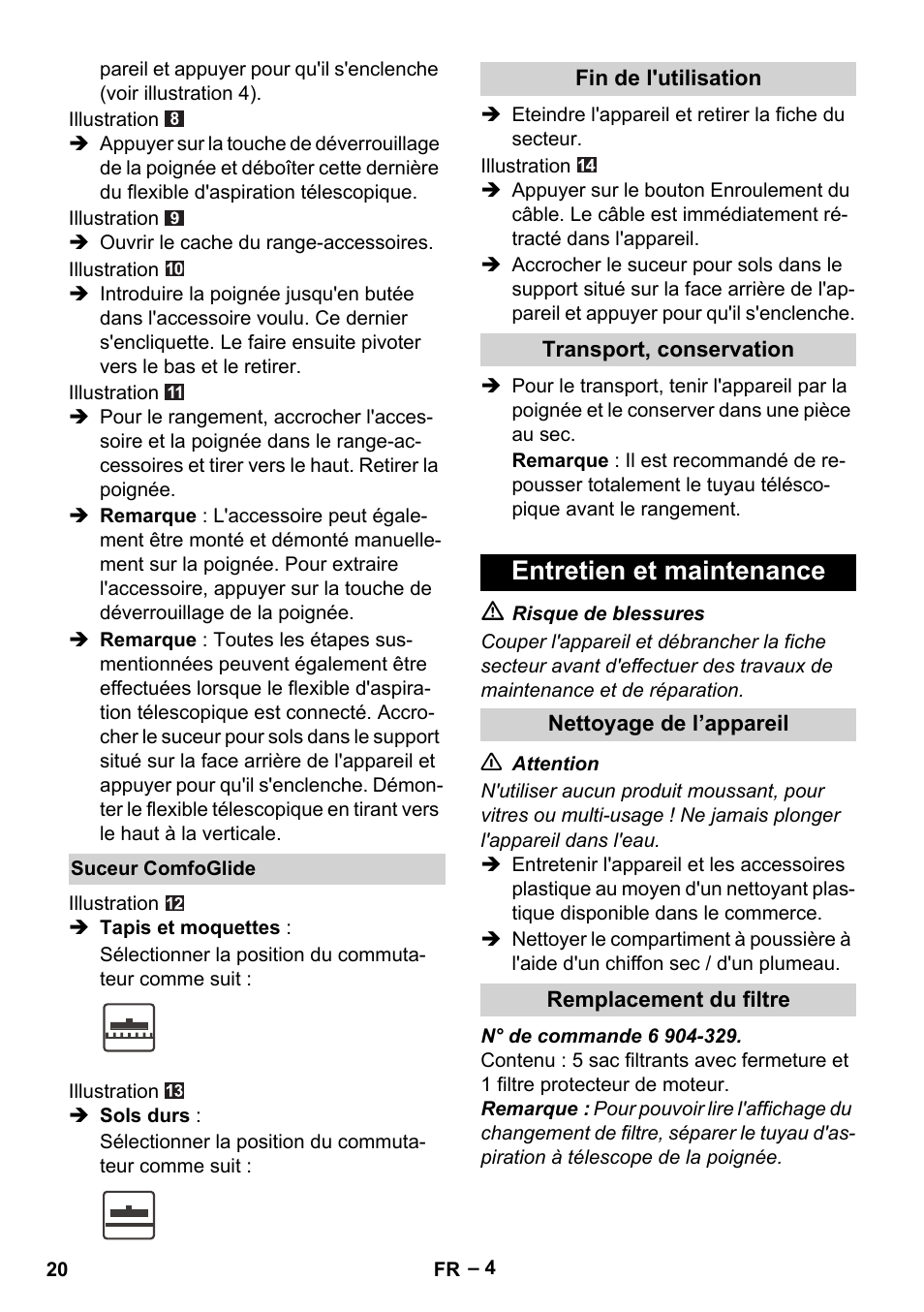 Entretien et maintenance | Karcher VC 6300 User Manual | Page 20 / 180