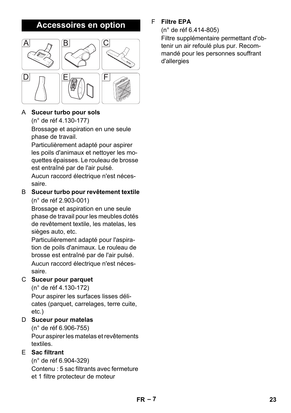 Accessoires en option | Karcher VC 6300 User Manual | Page 23 / 180