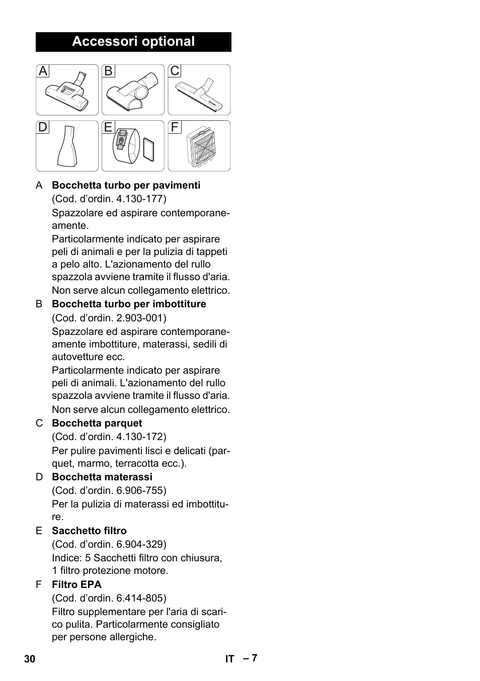 Accessori optional | Karcher VC 6300 User Manual | Page 30 / 180