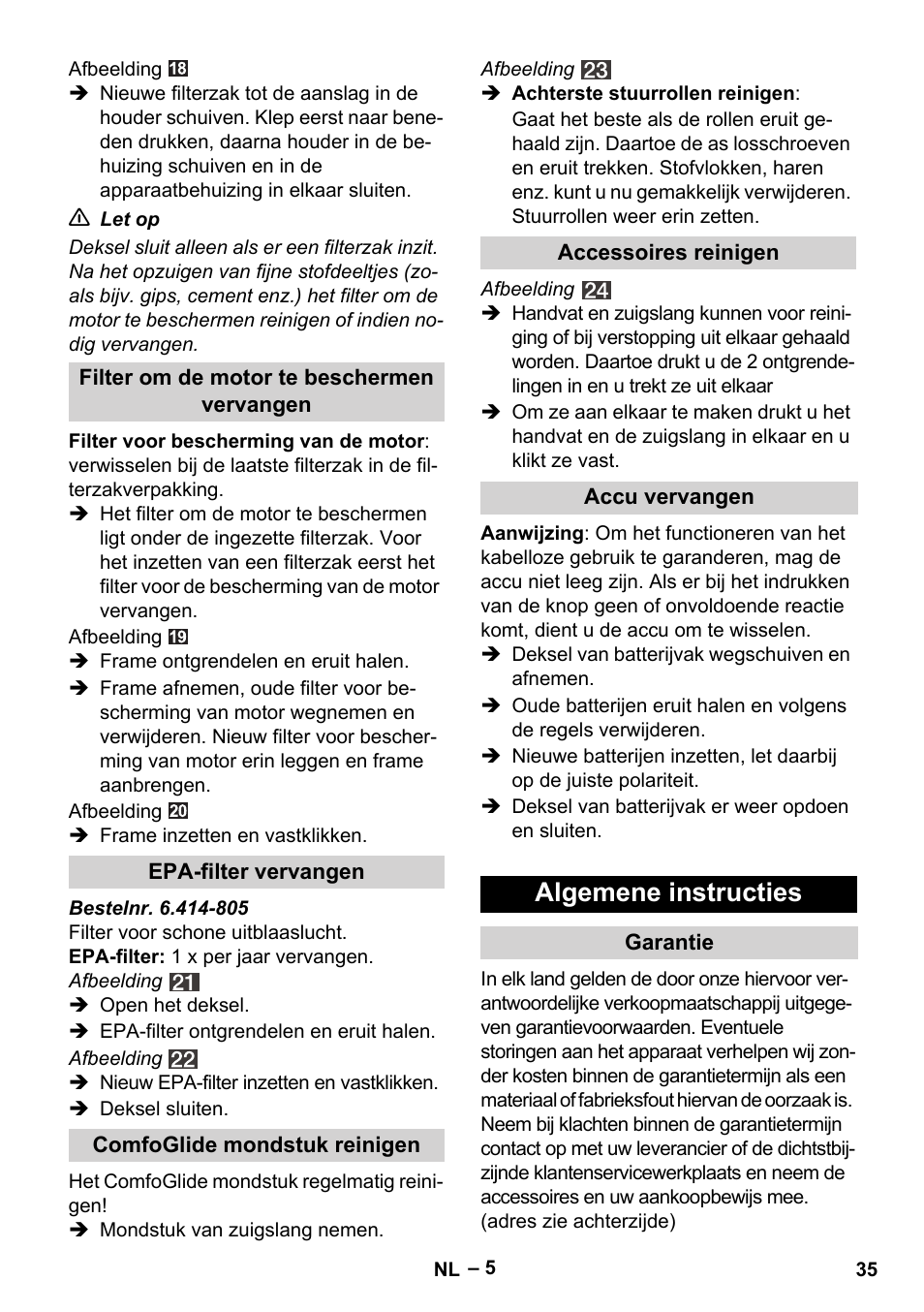 Algemene instructies | Karcher VC 6300 User Manual | Page 35 / 180