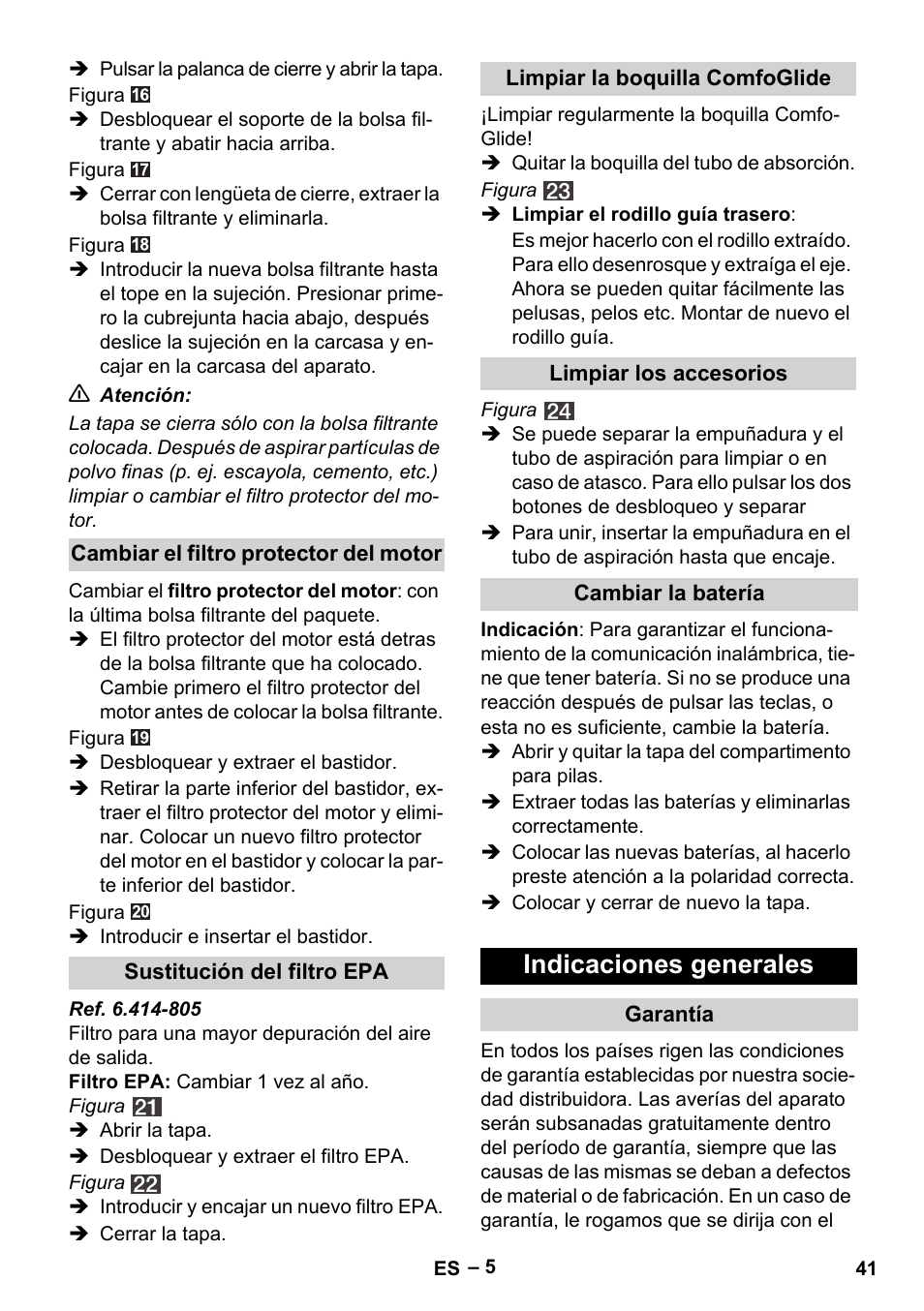 Indicaciones generales | Karcher VC 6300 User Manual | Page 41 / 180