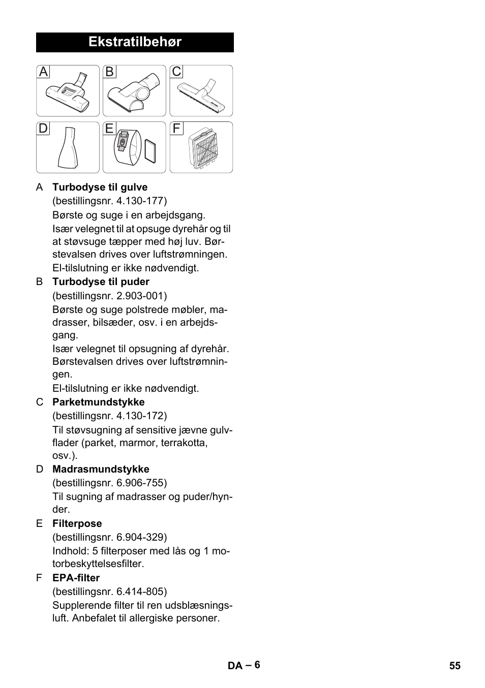 Ekstratilbehør | Karcher VC 6300 User Manual | Page 55 / 180
