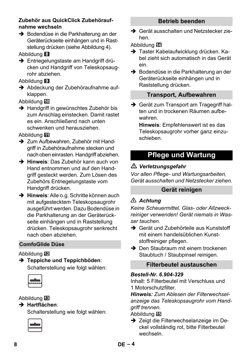 Pflege und wartung | Karcher VC 6300 User Manual | Page 8 / 180