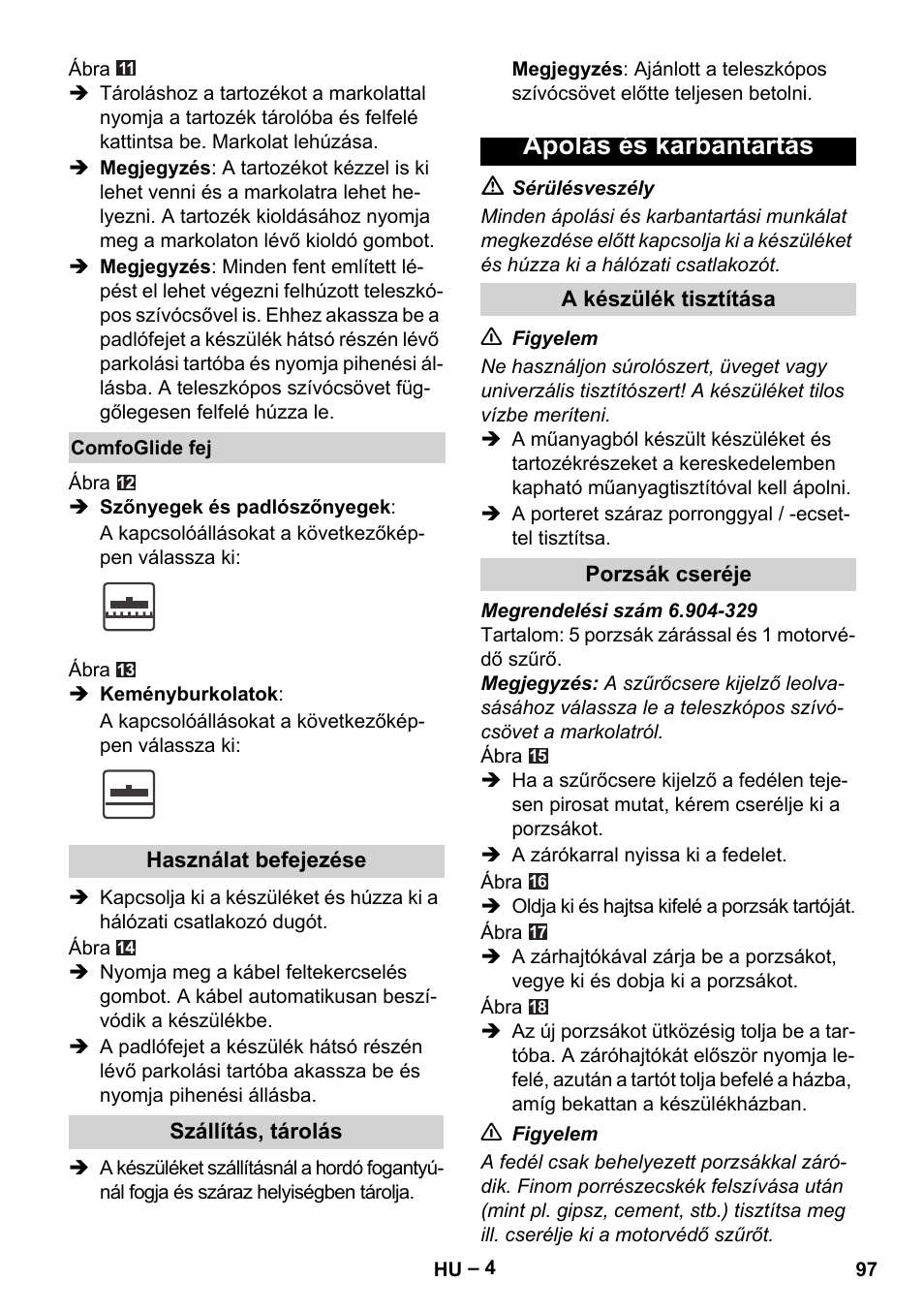 Ápolás és karbantartás | Karcher VC 6300 User Manual | Page 97 / 180