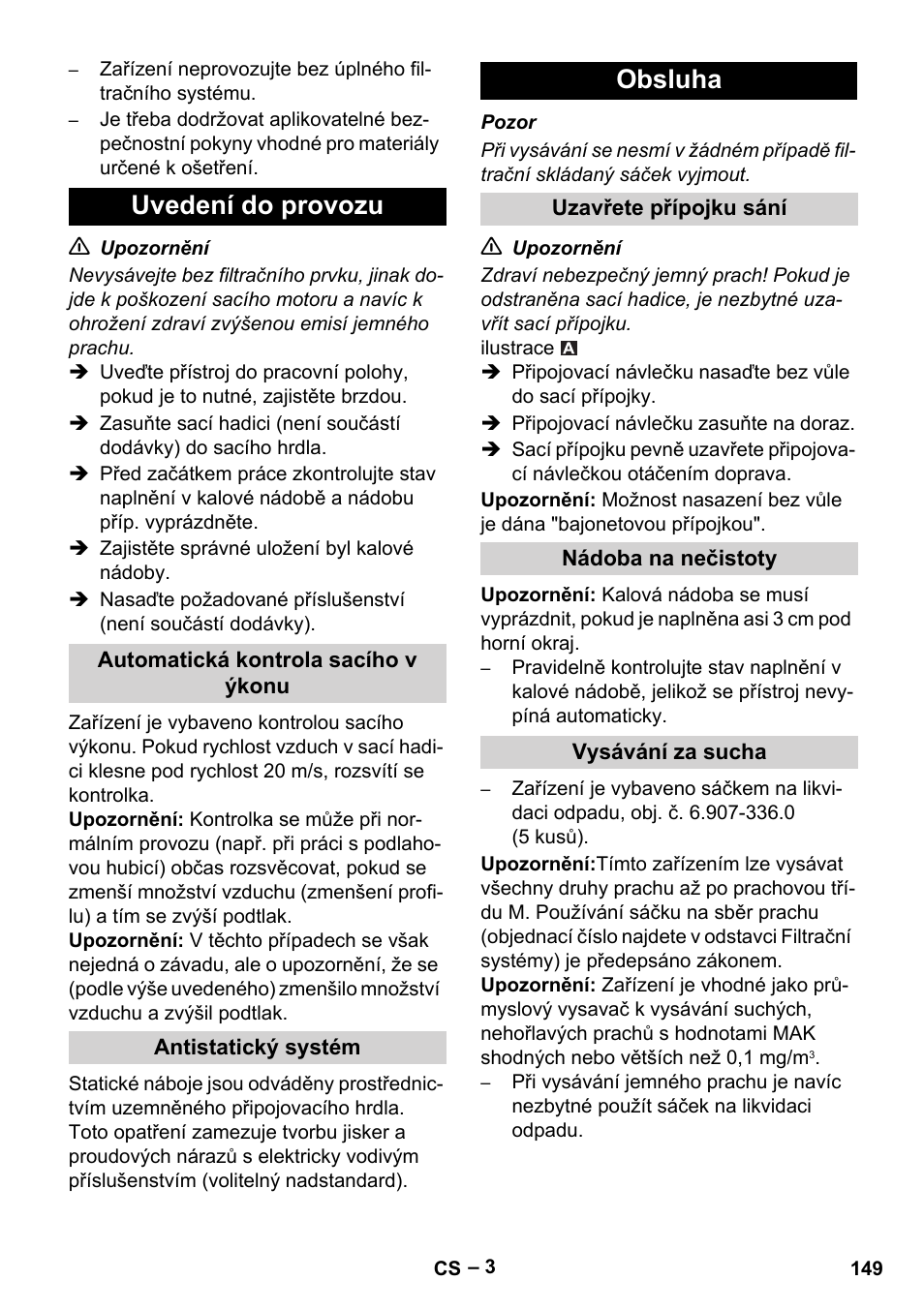 Uvedení do provozu, Obsluha | Karcher IVC 60-24-2 Tact M User Manual | Page 149 / 260