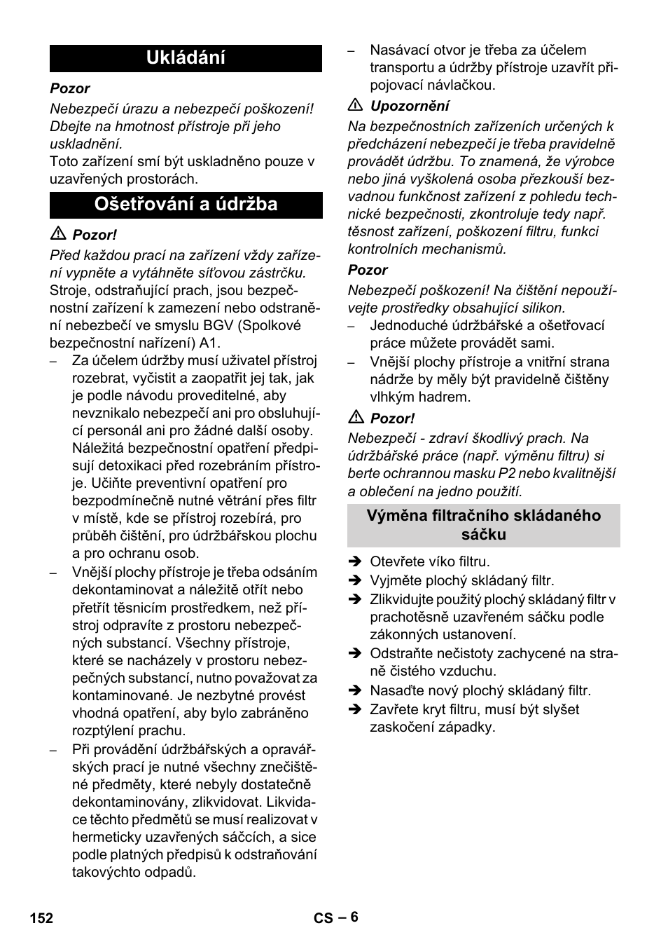 Ukládání ošetřování a údržba | Karcher IVC 60-24-2 Tact M User Manual | Page 152 / 260