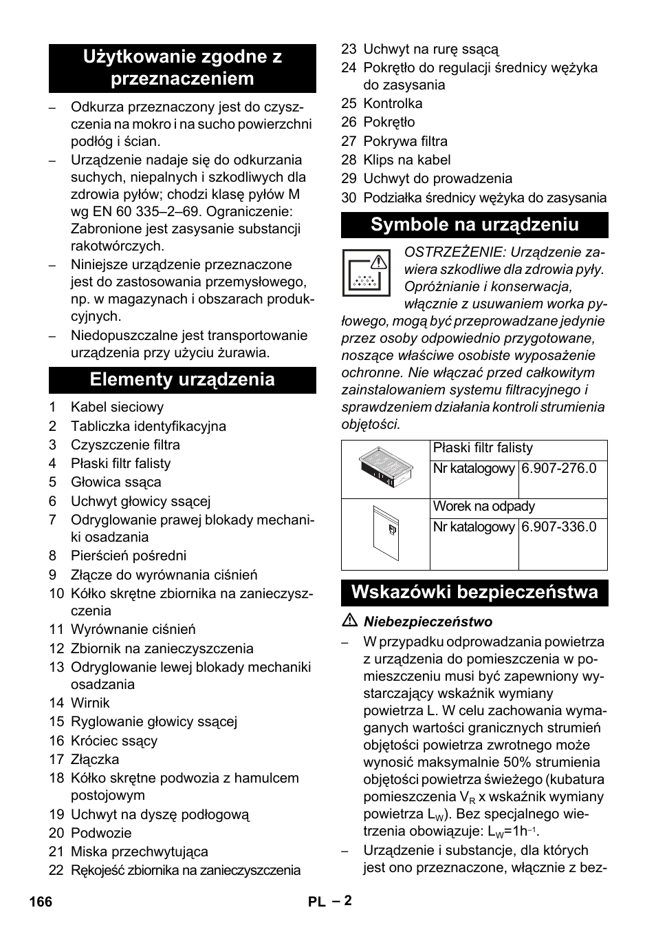 Wskazówki bezpieczeństwa | Karcher IVC 60-24-2 Tact M User Manual | Page 166 / 260