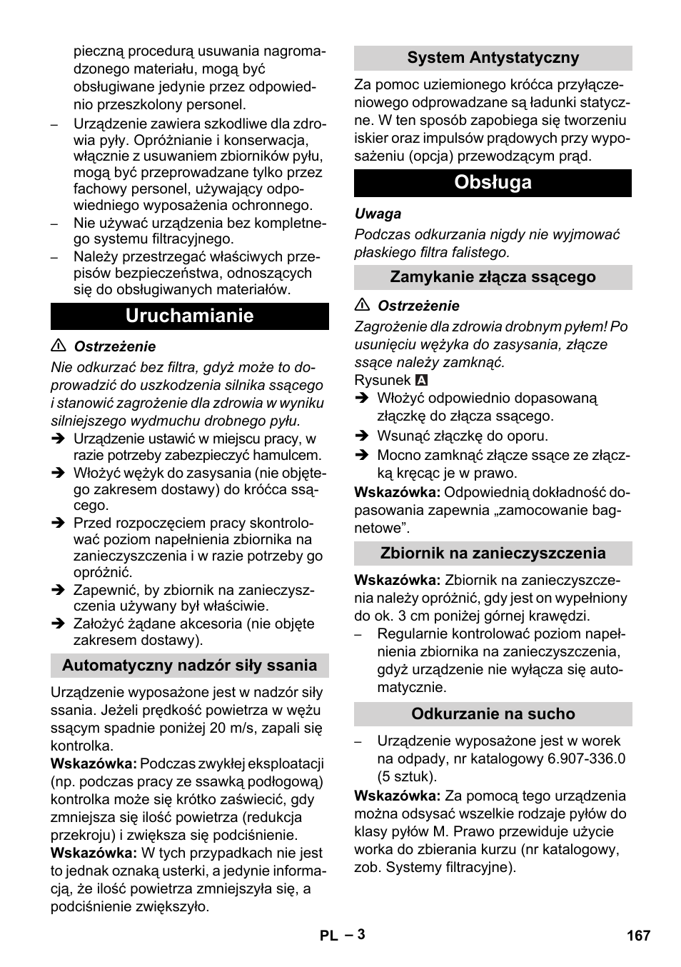 Uruchamianie, Obsługa | Karcher IVC 60-24-2 Tact M User Manual | Page 167 / 260