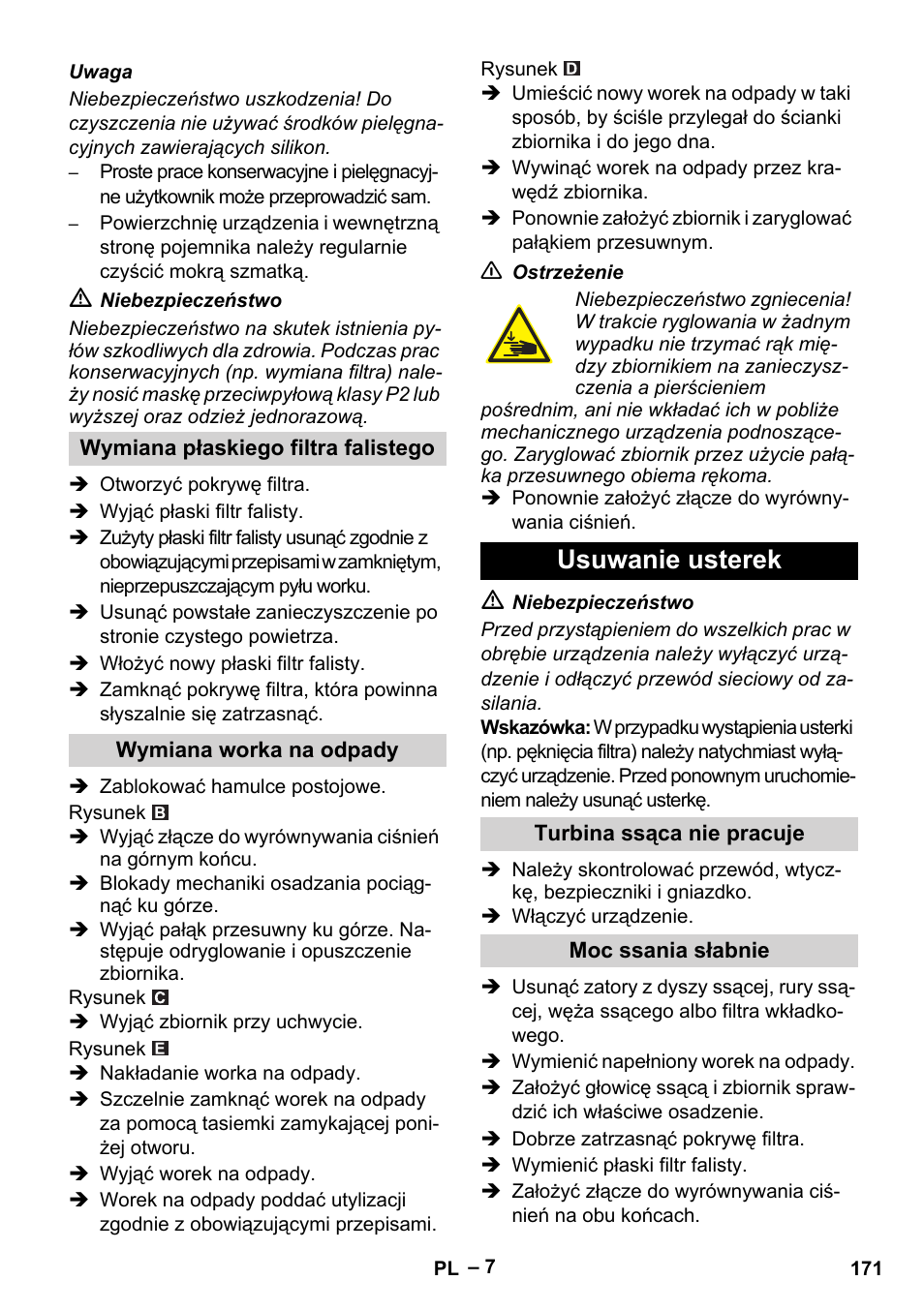 Usuwanie usterek | Karcher IVC 60-24-2 Tact M User Manual | Page 171 / 260