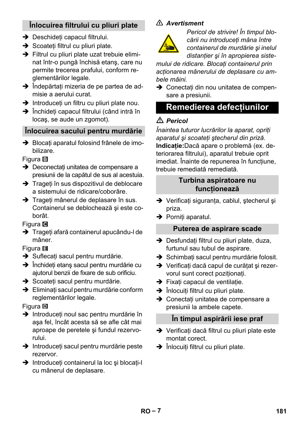 Remedierea defecţiunilor | Karcher IVC 60-24-2 Tact M User Manual | Page 181 / 260