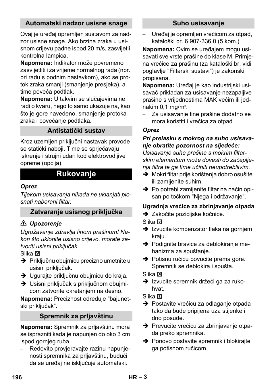 Rukovanje | Karcher IVC 60-24-2 Tact M User Manual | Page 196 / 260