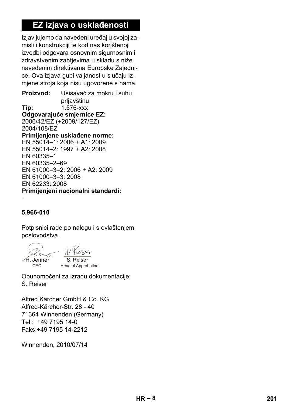 Ez izjava o usklađenosti | Karcher IVC 60-24-2 Tact M User Manual | Page 201 / 260