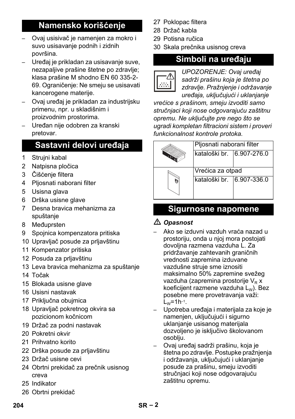 Sigurnosne napomene | Karcher IVC 60-24-2 Tact M User Manual | Page 204 / 260